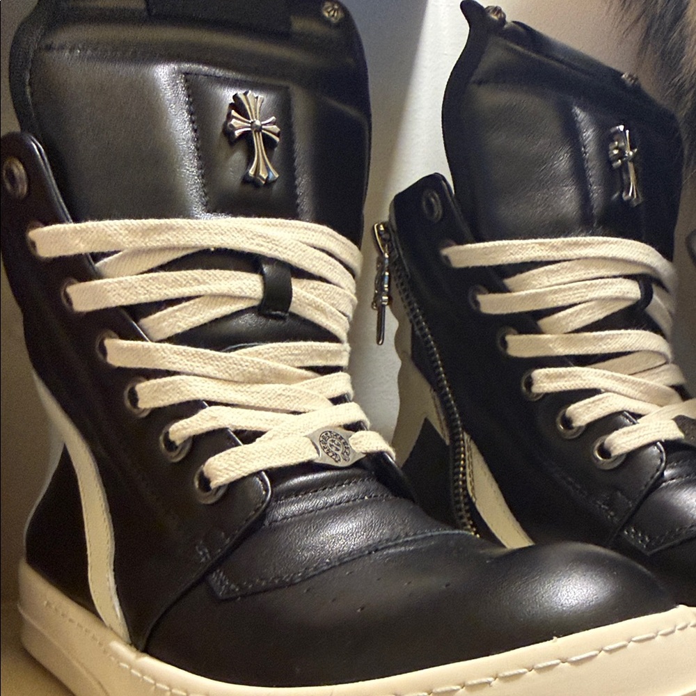Chrome heart Rick Owens Black and White Lace-Up Boots
